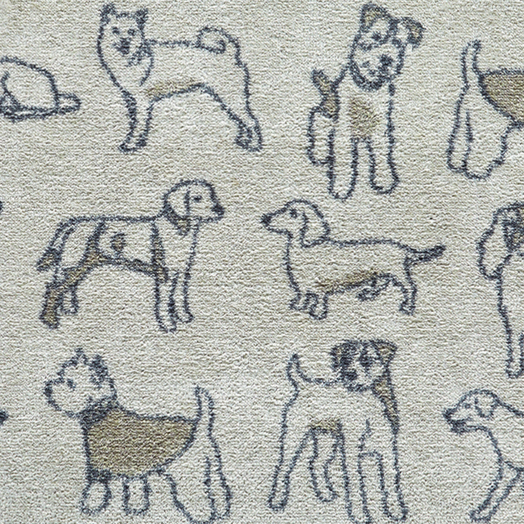 Pet 70 Dogs Grey Washable Runner- a 100% recycled cotton runner featuring navy outlines of different dog breeds, accented with brown colouring.