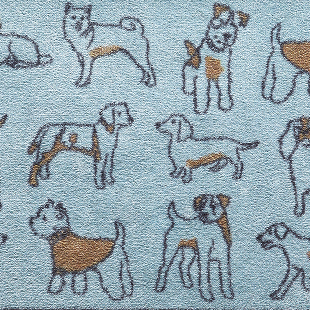 Close up image of a blue Pet 75 washable doormat pattern