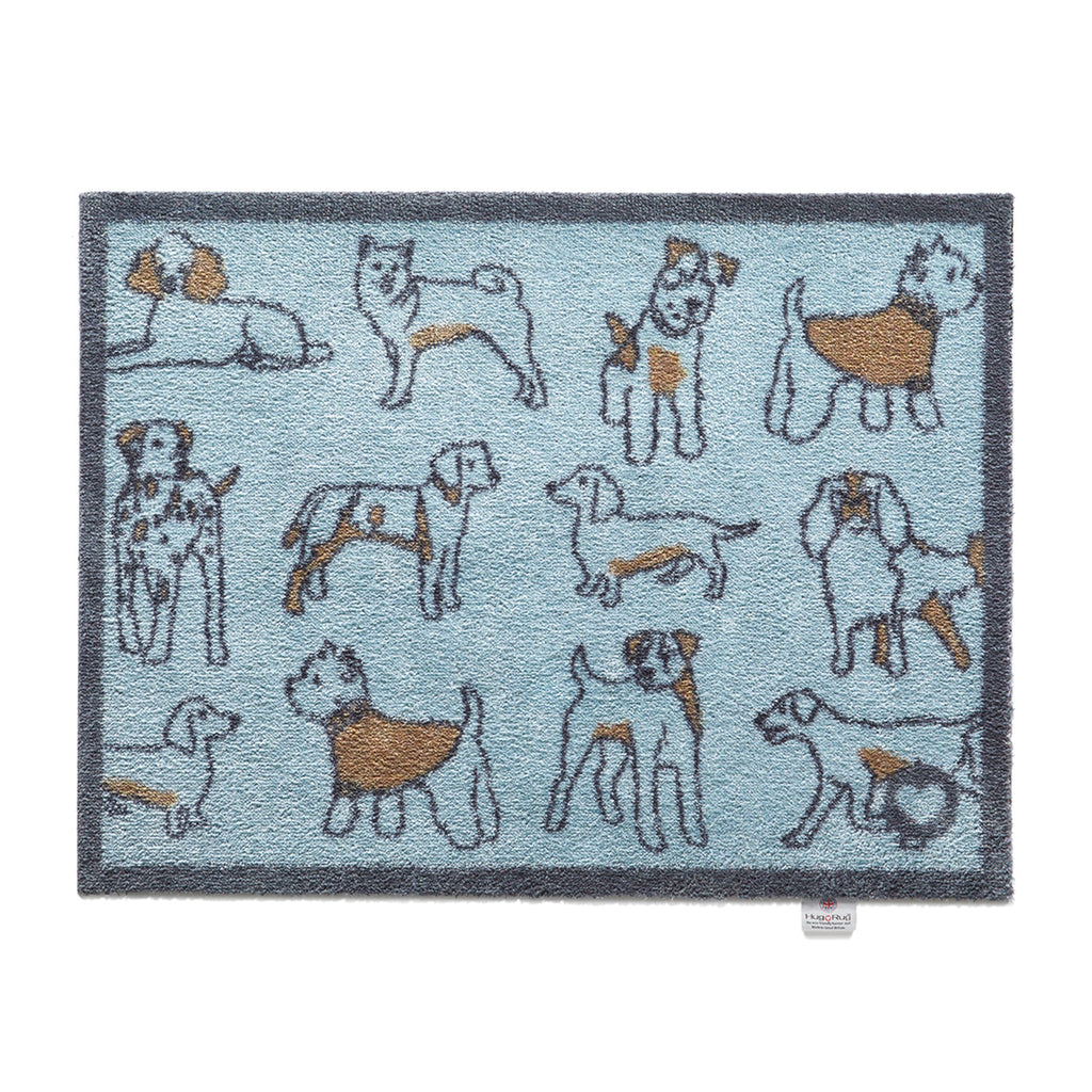 Overhead image of a blue Pet 75 washable doormat from Hug Rug