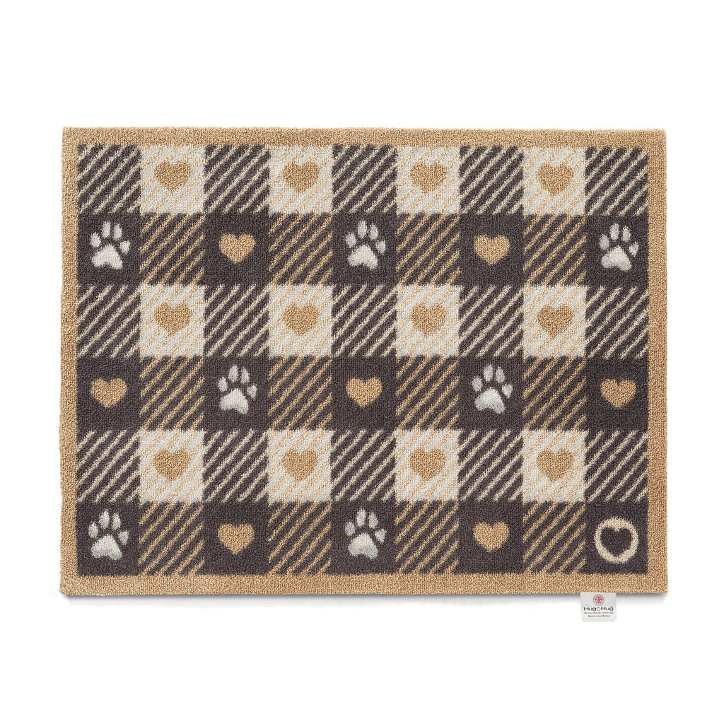 Overhead of beige Hug Rug Pet Check 1 washable doormat
