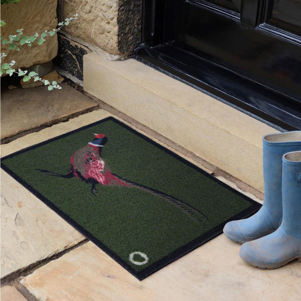 Pheasant Green 2 Outdoor Doormat- 100% recycled nylon doormat featuring a pheasant.
