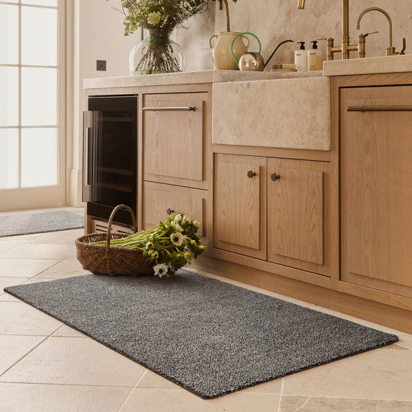 Plain Fleck Slate Runner- a 100% recycled material runner in a blend of charcoal, mid grey, white, and brown flecks.