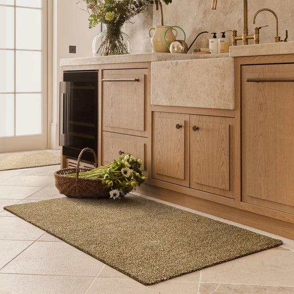 Plain Fleck Stone Runner- a 100% recycled material runner in a blend of light brown, oatmeal, and cream flecks.