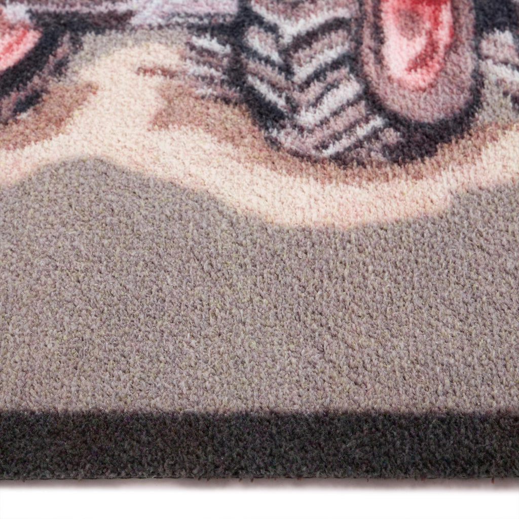 Red Farmyard Tractor Washable Doormat- a cotton washable doormat featuring a red tractor splashing through mud.