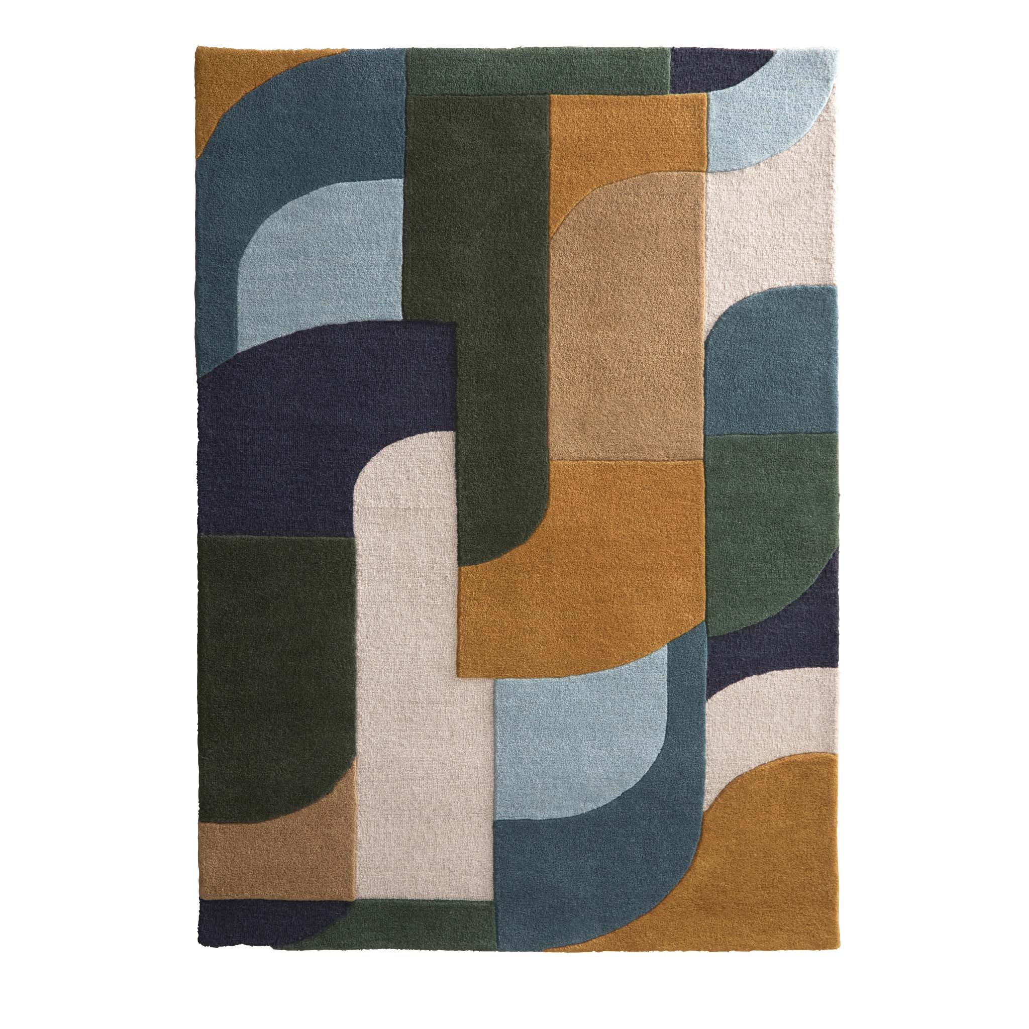 Retro Deco Blue Rug | Geometric Carved 3D Rug | Hug Rug