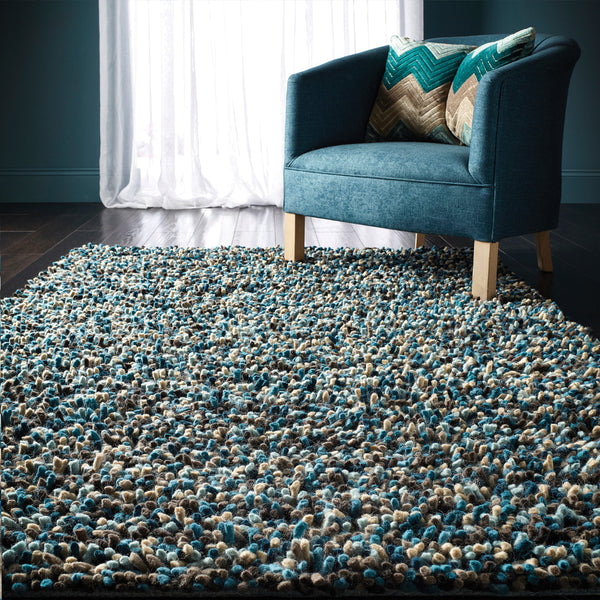 Rocks Shaggy Wool Rug Blue 2
