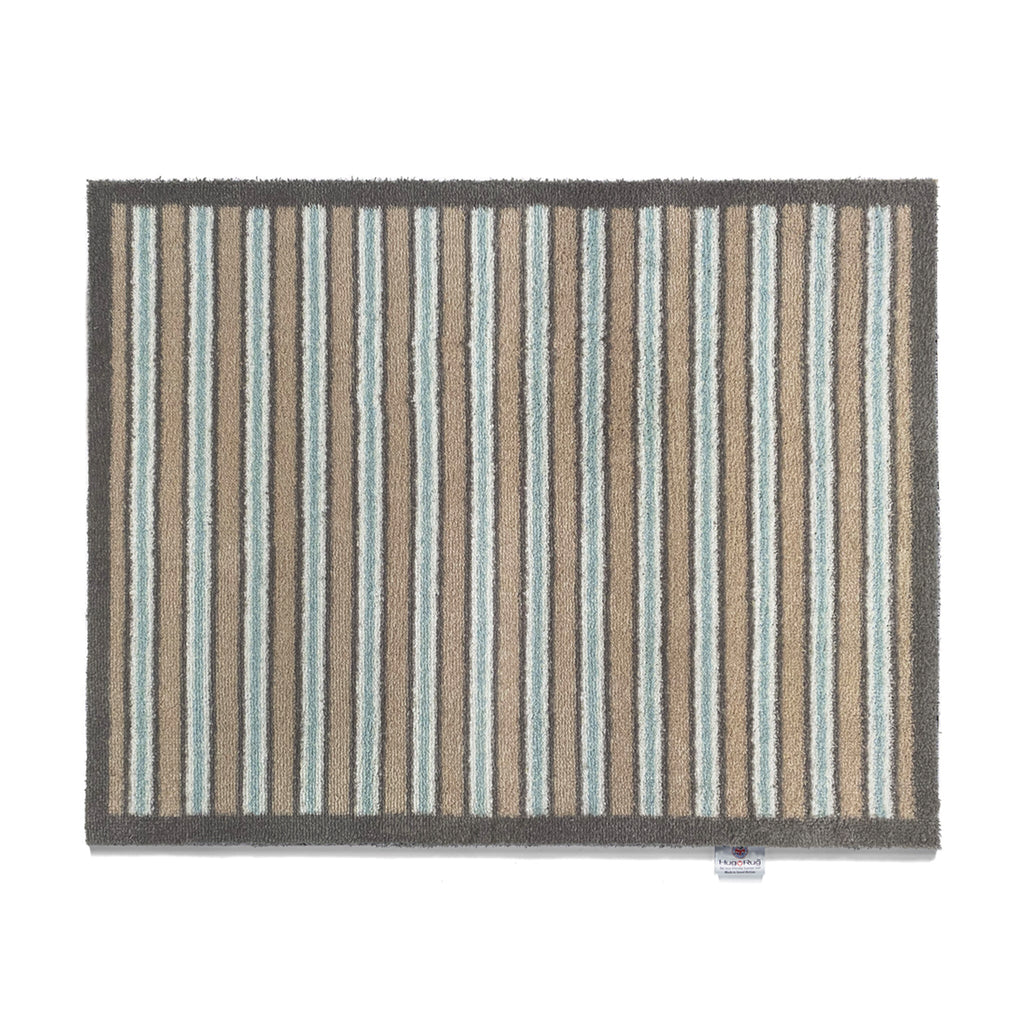 Stripe 83 Beige Blue Washable Doormat 1