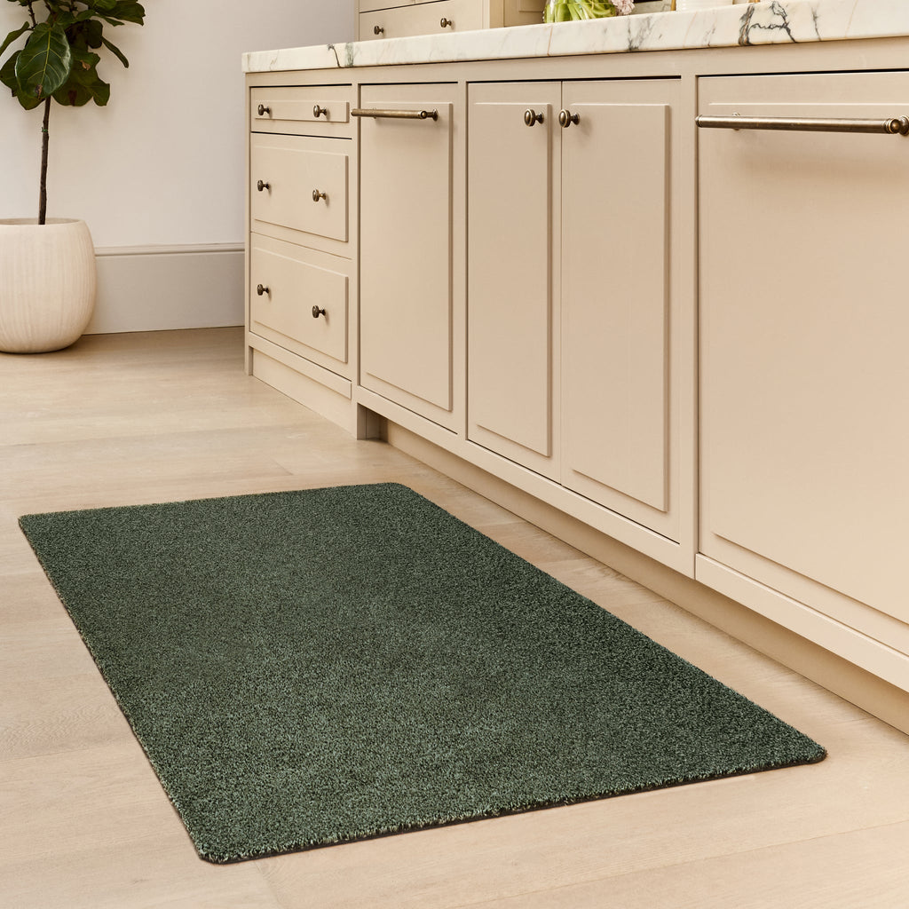Plain Fleck Sage Green Runner- a 100% recycled material runner in a solid green colour.