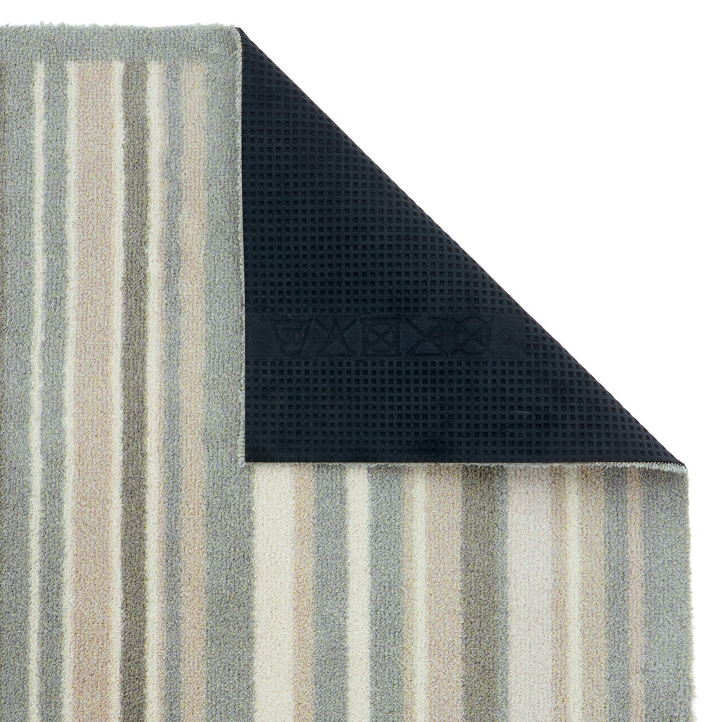 Sage Stripe Washable Doormat- a 100% recycled cotton doormat featuring a muted striped design.