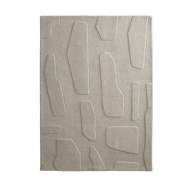 Sculptured Wool Stone Rug in Cream. 100% wool cut & loop pile rug in Cream with a patterned design.