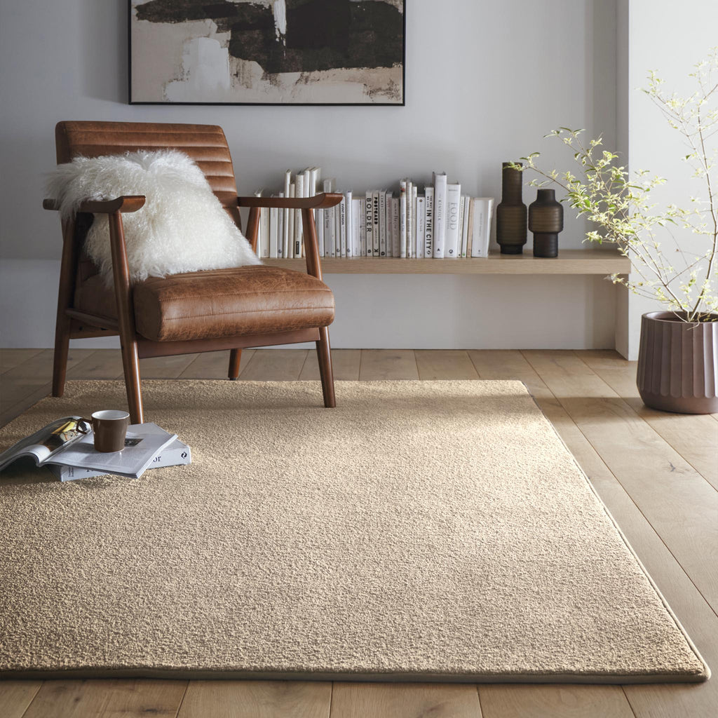 Sense washable rug in beige- a 100% recycled polyester rug.