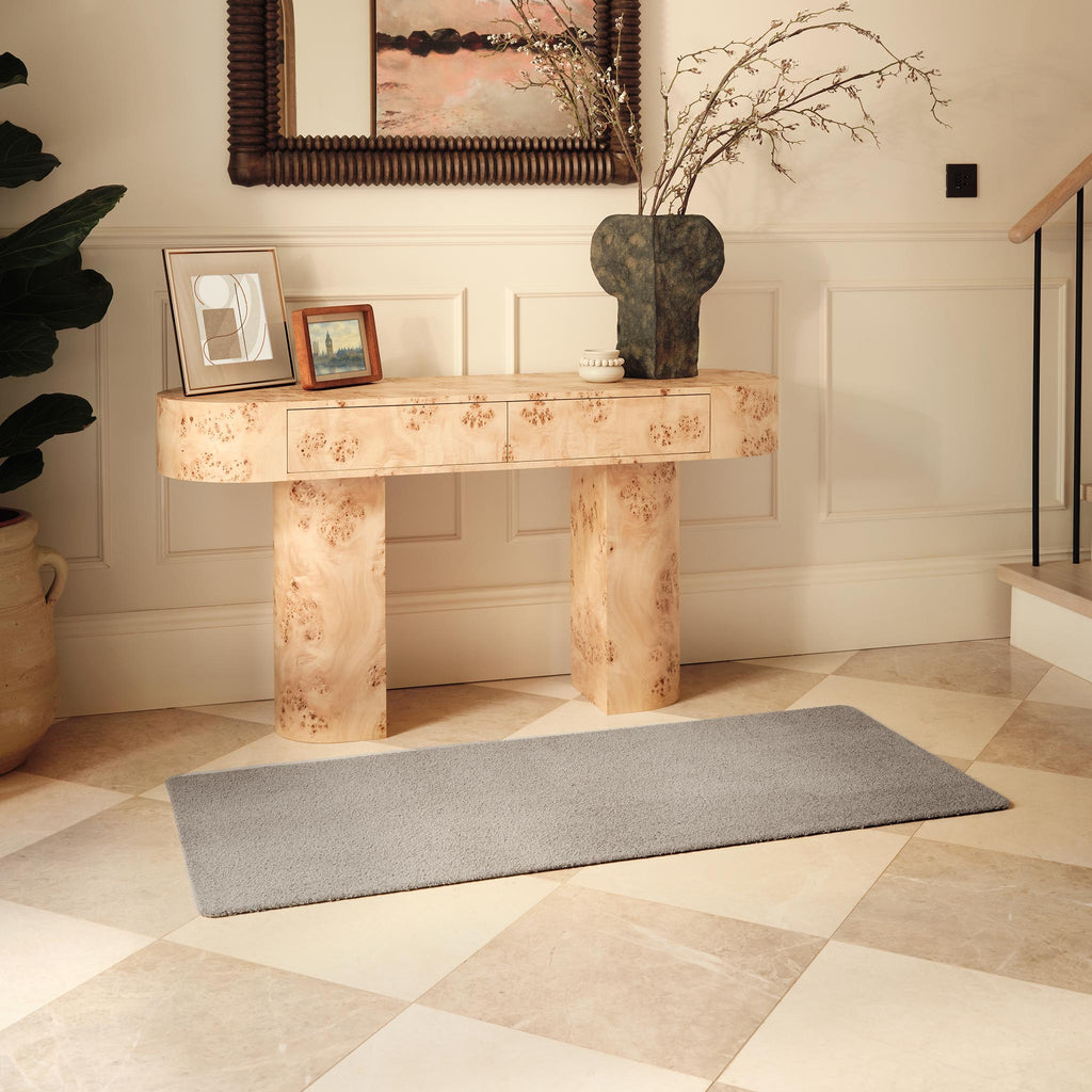 Sense Ghost Grey Washable Runner- a 100% recycled polyester runner in a solid light grey colour.