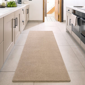 Sense Beige Washable Rug Runner- a 100% recycled polyester rug runner in a solid beige colour.