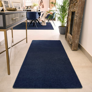 Sense French Navy Washable Rug Runner- a 100% recycled polyester rug runner.