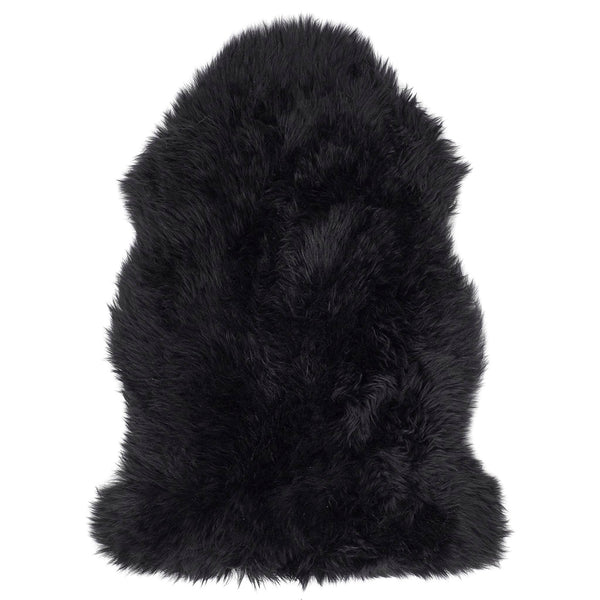 Single Sheepskin rug in black overhead on white background