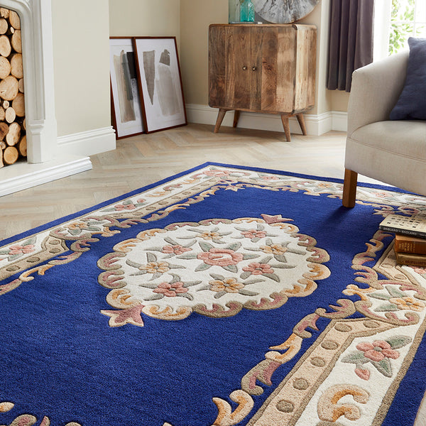 Shensi Aubusson Rug Lifestyle in Navy Blue 2
