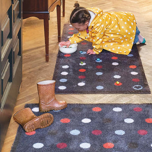 Spot 12 Washable Runner in Blue - a 100% recycled cotton runner featuring an array of brightly coloured spots.