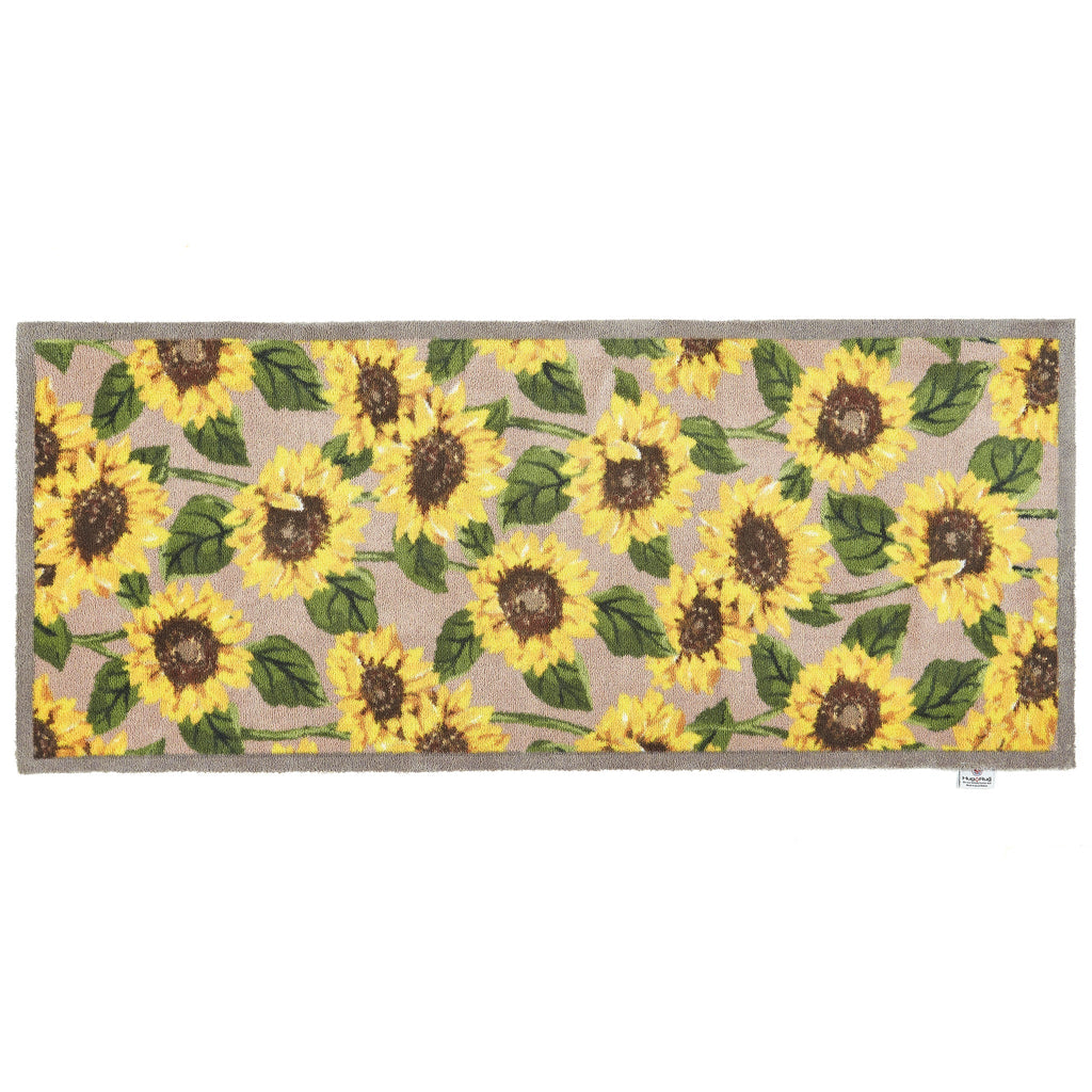 Sunflowers 1 Washable Runner in beige- a 100% recycled cotton runner featuring an array of vibrant yellow sunflowers.