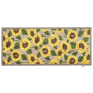 Sunflowers 1 Washable Runner in beige- a 100% recycled cotton runner featuring an array of vibrant yellow sunflowers.