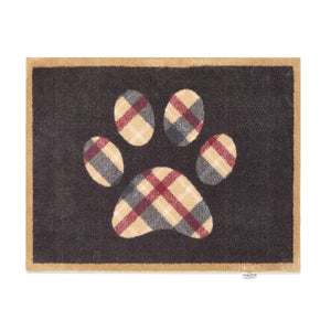 Overhead of Hug Rug black tartan paw washable doormat