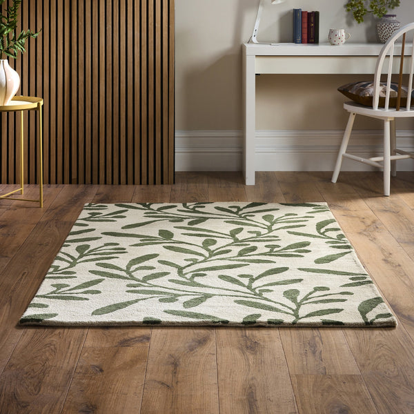 Trailing Leaf Rug - 100% wool cut pile, hand tufted and carved with leaf design.
