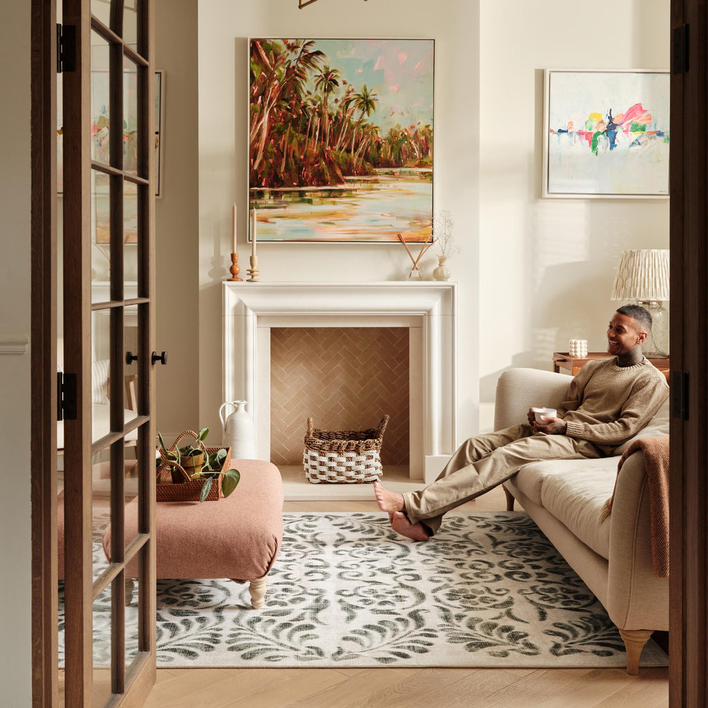 Vintage Scroll Green Eco-Washable Rug