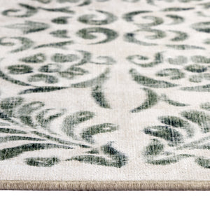 Hug Rug Green Vintage Scroll Washable Rug Pattern