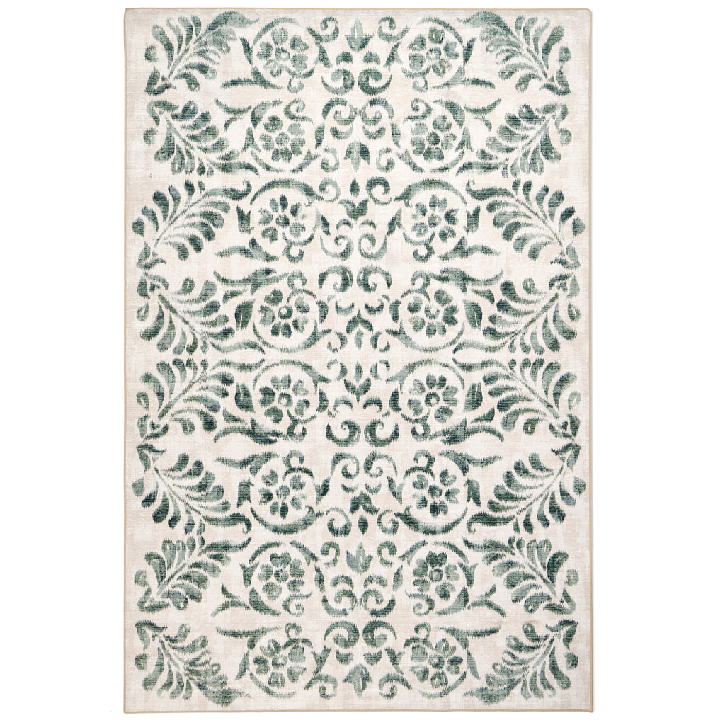 Hug Rug Green Vintage Scroll Washable Rug