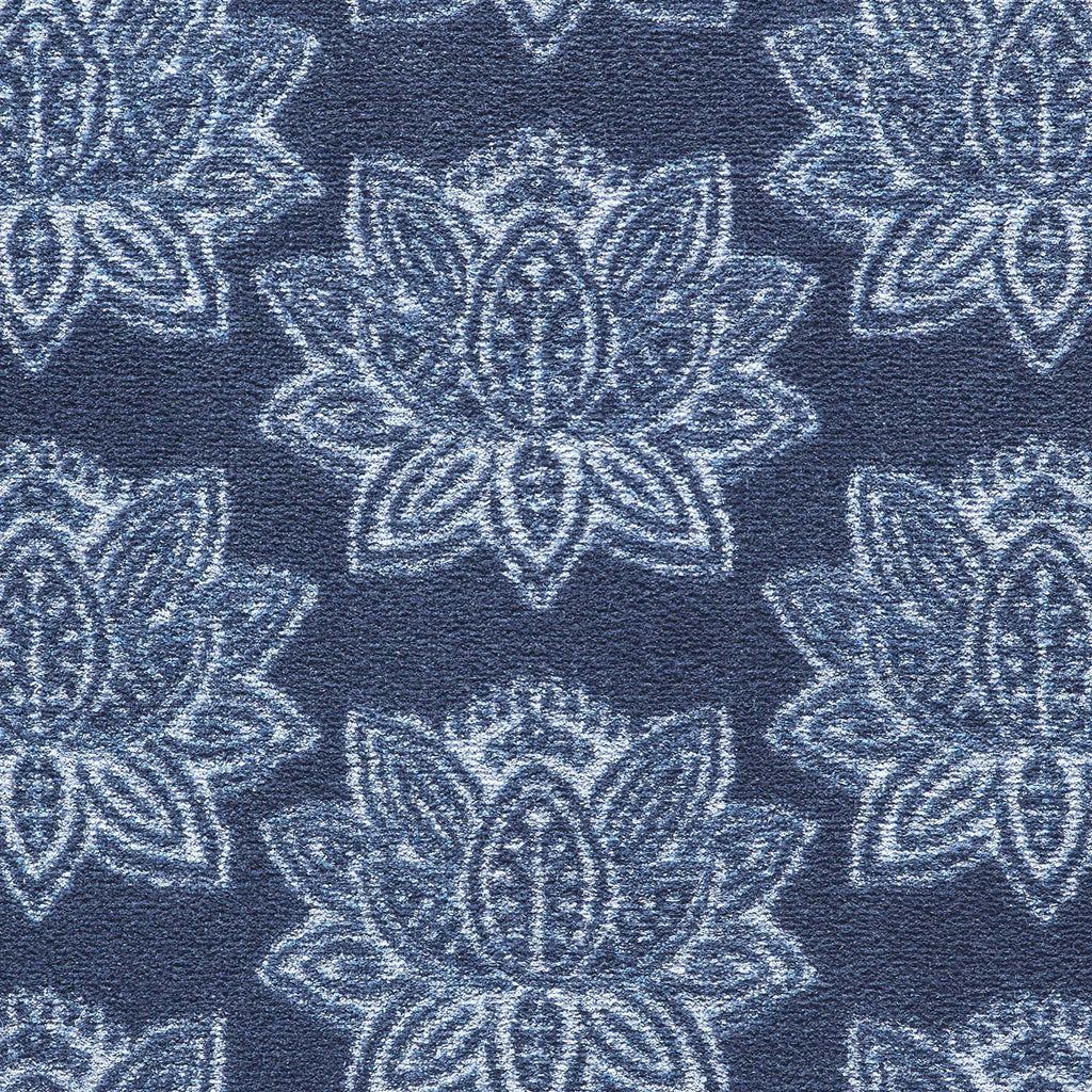 Woodblock 1 Navy Runner in navy- a 100% recycled cotton runner featuring a white and navy heritage pattern.