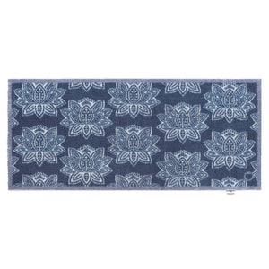 Woodblock 1 Navy Runner in navy- a 100% recycled cotton runner featuring a white and navy heritage pattern.