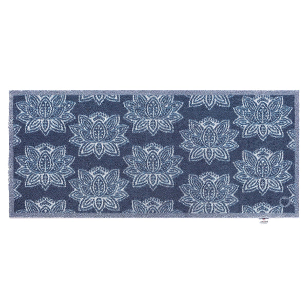 Woodblock 1 Navy Runner in navy- a 100% recycled cotton runner featuring a white and navy heritage pattern.