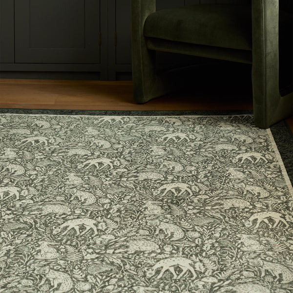 Recycled PET Plastic Rugs - Whimsical Woodland Green Eco‑Washable Rug