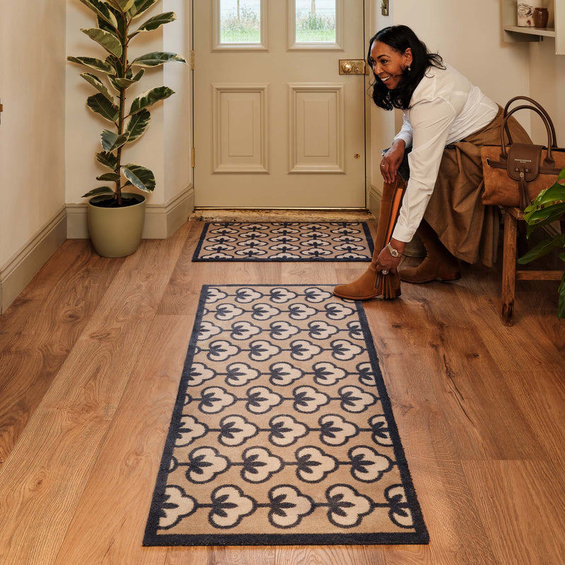 Front Door - Retro Flower Neutral Washable Runner