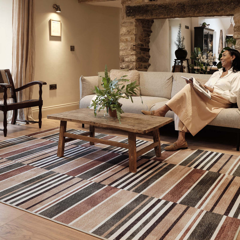 Modern Rugs - Savanna Stripe Natural Eco‑Washable Rug