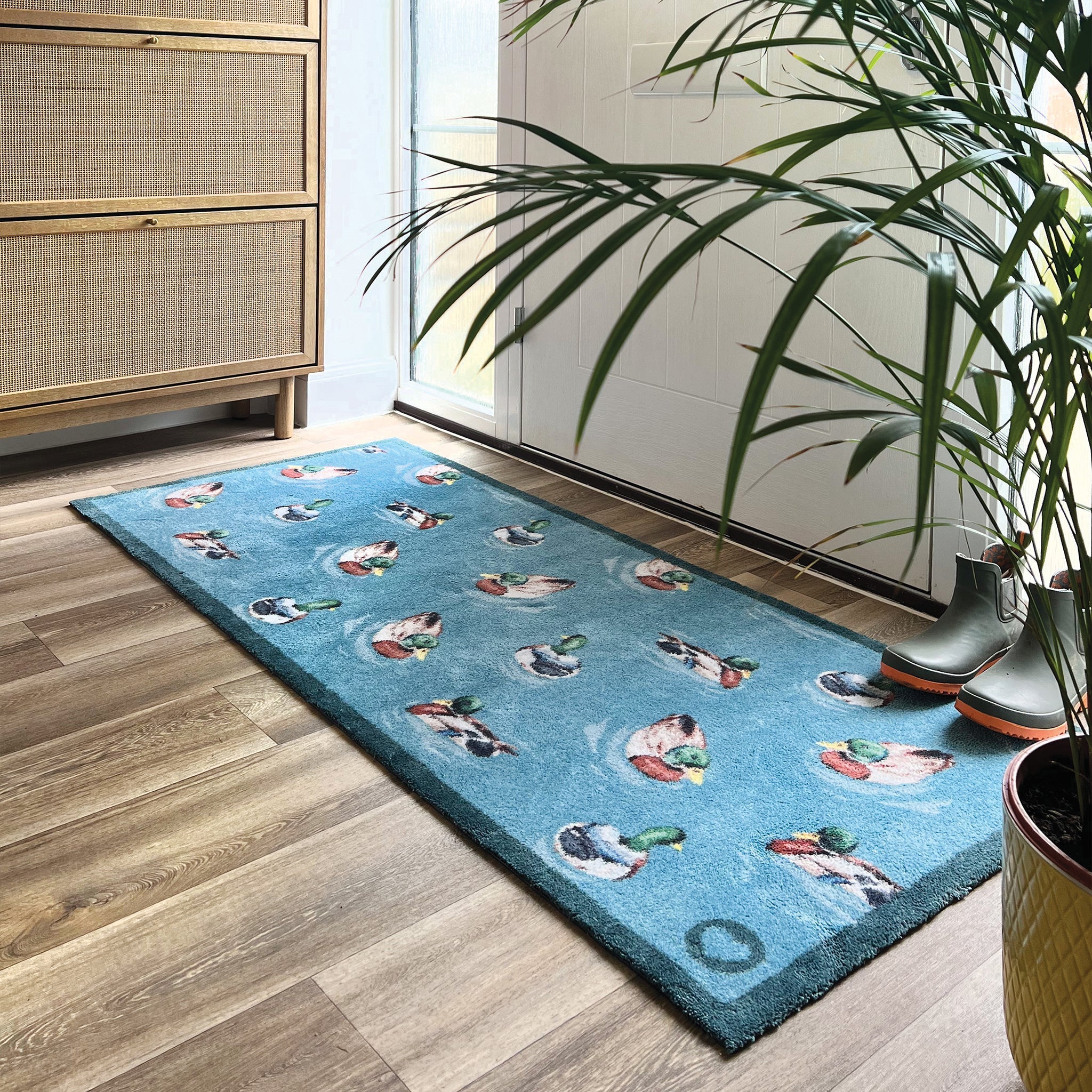Swimming Ducks Washable Runner made from 100% recycled cotton, featuring swimming ducks. 