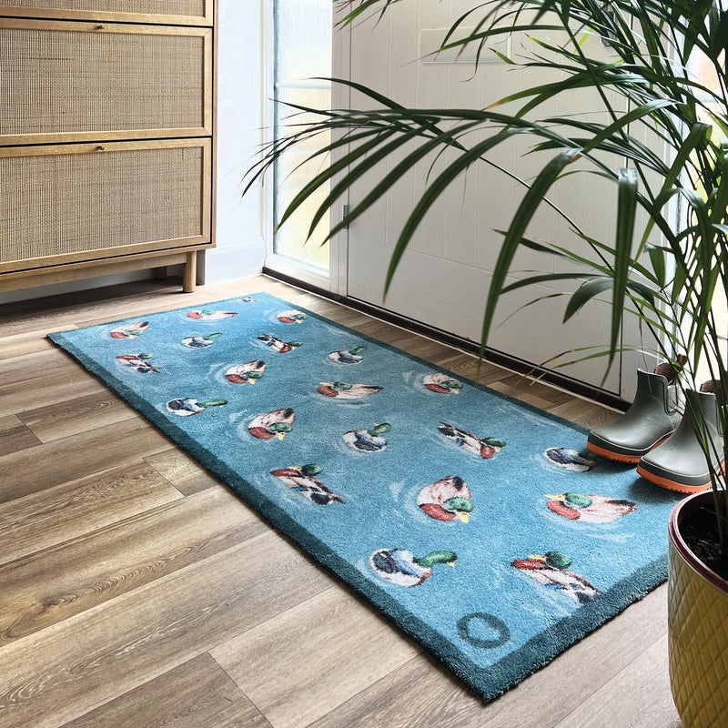 Swimming Ducks Washable Runner made from 100% recycled cotton, featuring swimming ducks. 