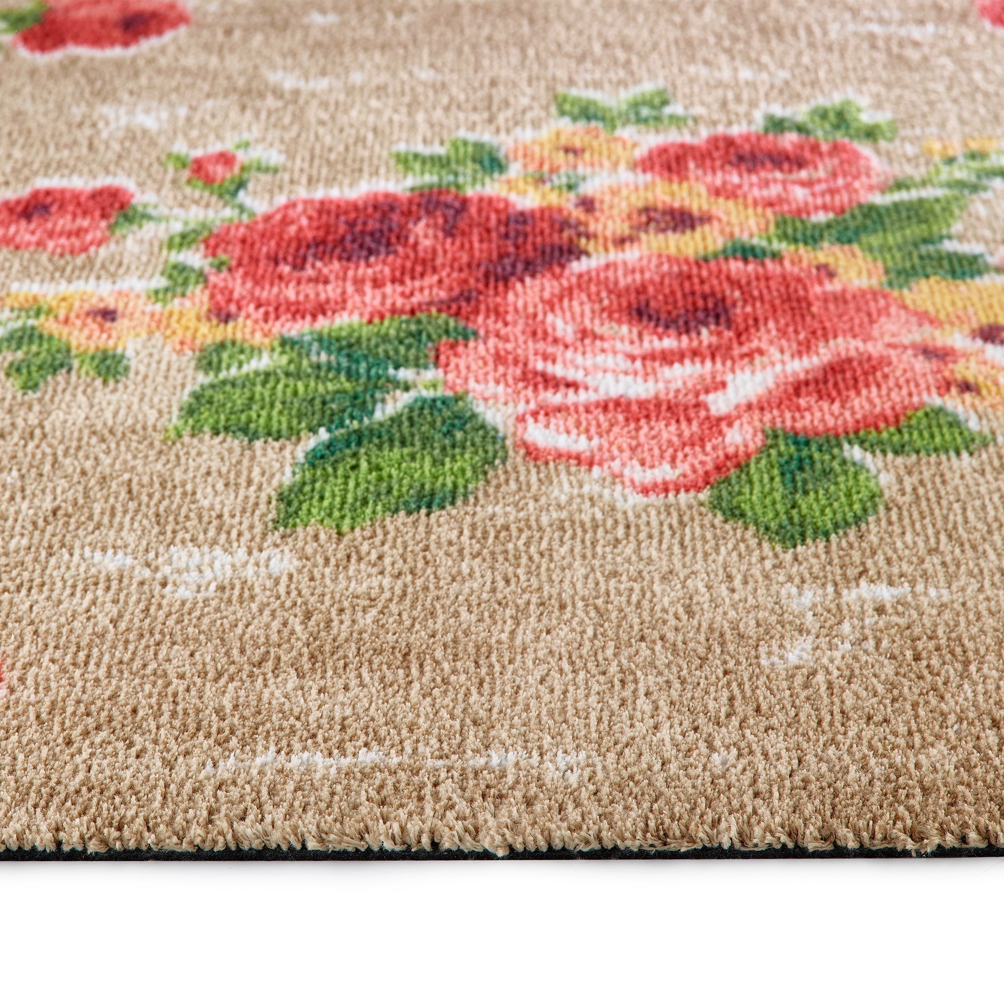 Vintage Rose Washable Runner- a 100% recycled cotton runner featuring collection of hand-painted pink and orange roses.