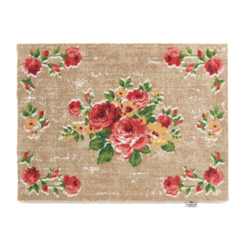Vintage Rose Washable Doormat made from 100% recycled cotton, featuring hand painted roses. 
