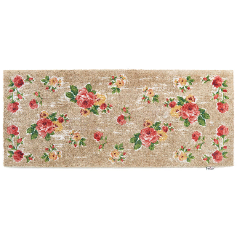 Vintage Rose Washable Runner- a 100% recycled cotton runner featuring collection of hand-painted pink and orange roses.