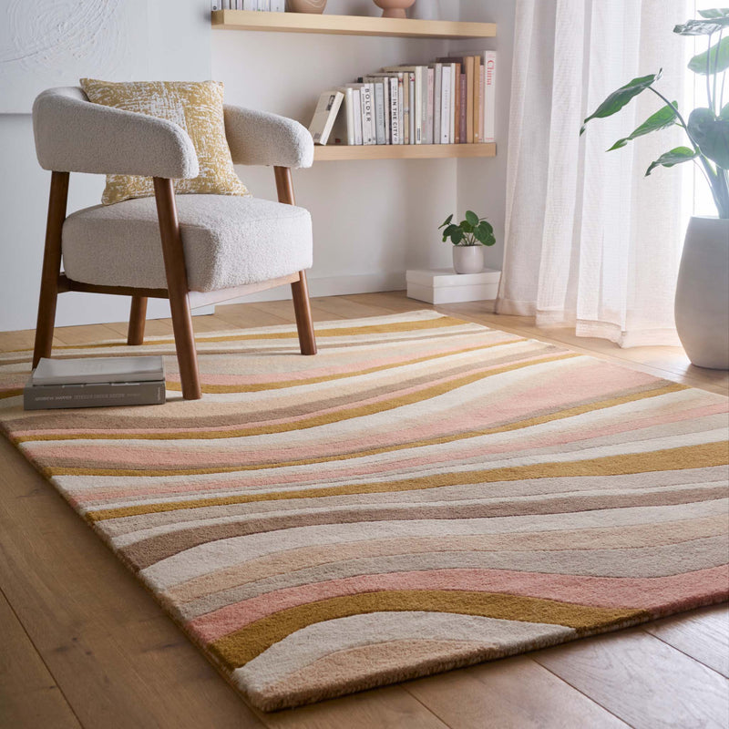 Acasta Blush Rug- 100% wool rug with a wavy design.