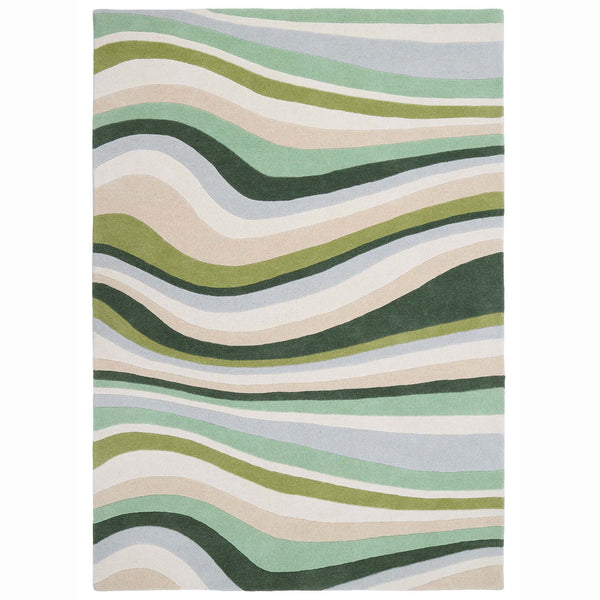 Acasta Green Rug- 100% wool rug with a wavy design.