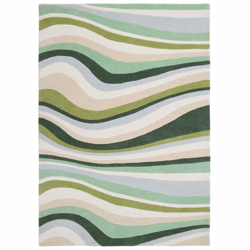 Acasta Green Rug- 100% wool rug with a wavy design.