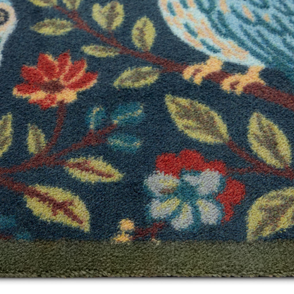 Alison Owl Washable Doormat- a cotton doormat featuring four owls surrounded by nature.