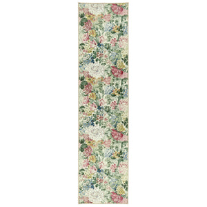 Antique Hydrangea & Rose Eco-Washable Runner with a floral design. 