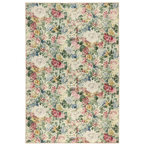 Antique Hydrangea & Rose Chintz Eco-Washable Rug with a floral design. 