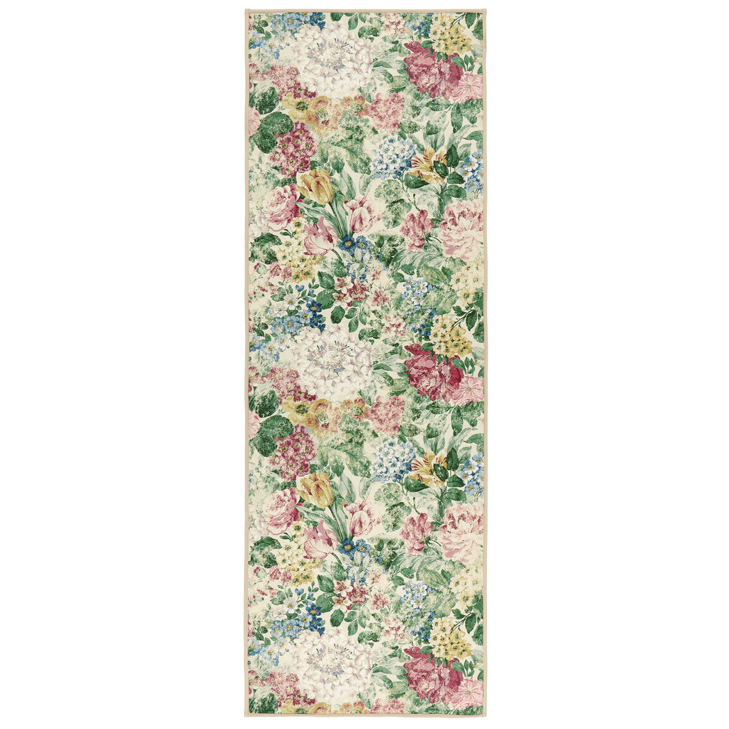 Antique Hydrangea & Rose Eco-Washable Runner with a floral design 