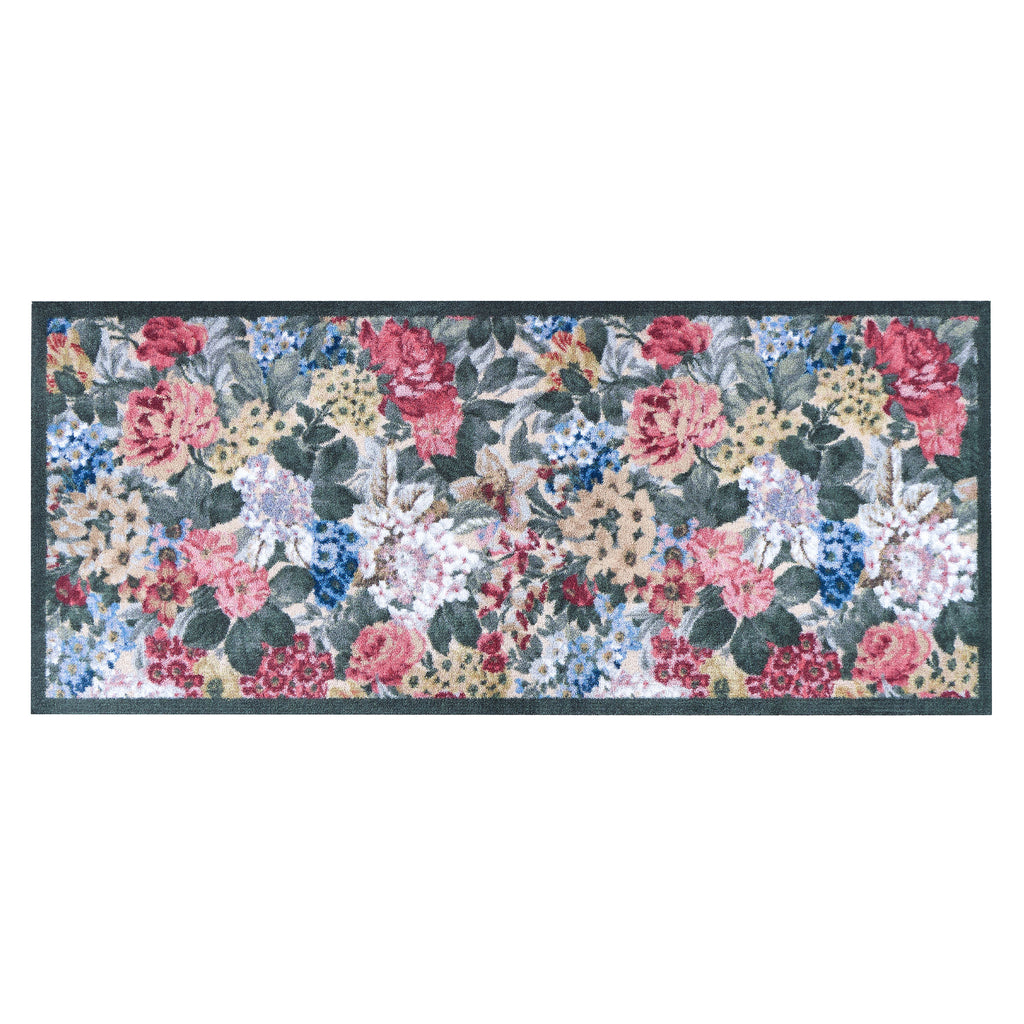 Antique Hydrangea & Rose Chintz Washable Runner with a floral design.
