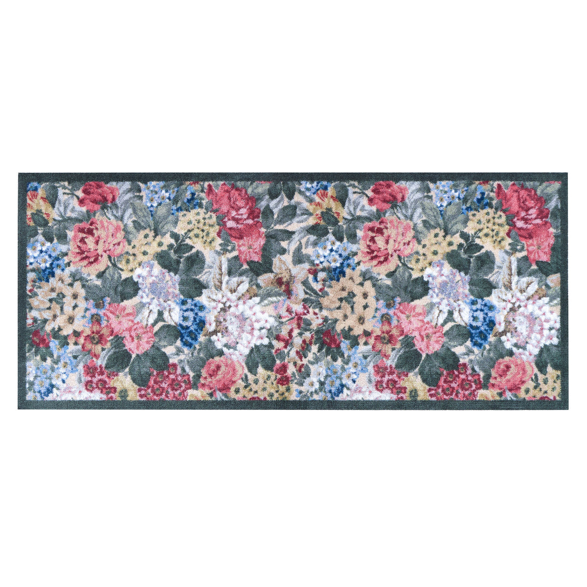 Antique Hydrangea & Rose Chintz Washable Runner with a floral design.