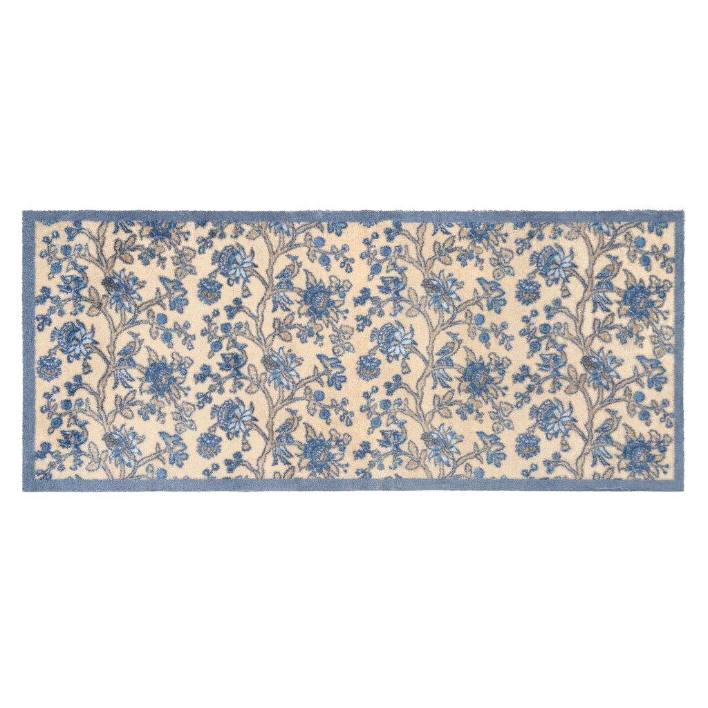 Azalea Walk Wedgwood Washable Runner with a blue floral pattern.