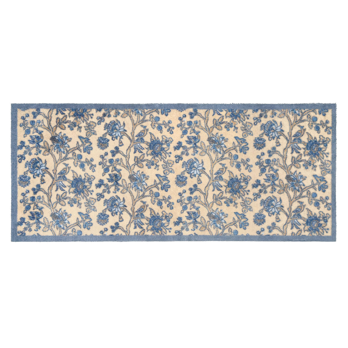 Azalea Walk Wedgwood Washable Runner with a blue floral pattern.